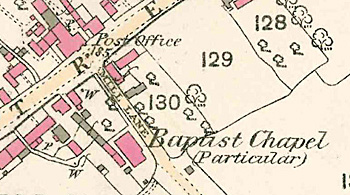 The Baptist church on a map of 1884
